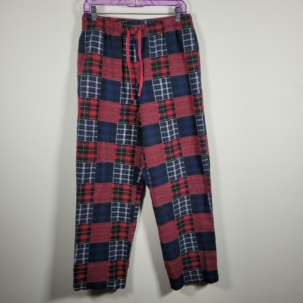 LL Bean Men Plaid Pajama Patchwork Pants Small Drawstring Cotton